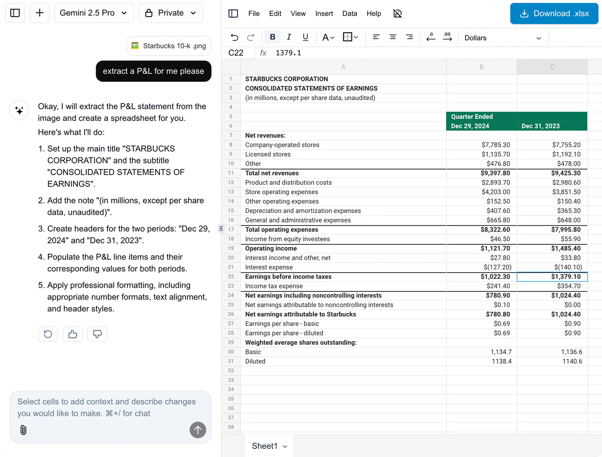 Generate a P&L from a PDF